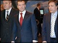  Anatoly Kvashnin, Presidential Envoy in Siberian Federal District, Dmitry Medvedev, presidential candidate, and Krasnoyarsk Governor Alexander Khloponin 