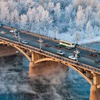 В Красноярске два ДТП сегодня утром создали серьезную пробку на Коммунальном мосту