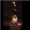 В красноярском Солнечном в новогоднюю ночь фейерверками сожгли ёлку во дворе