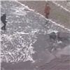 В Красноярске на правобережной набережной школьник провалился под лед (видео)